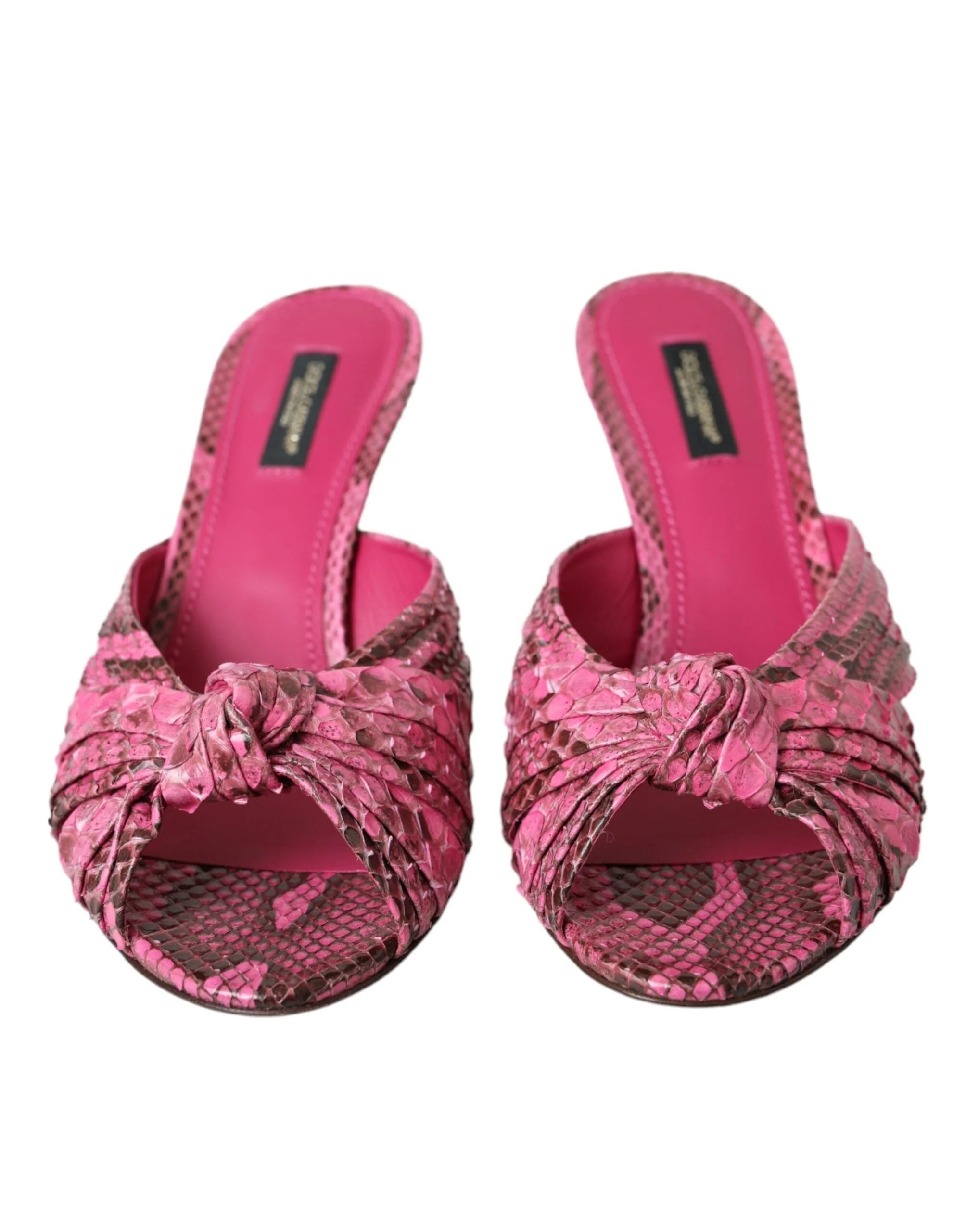 Dolce & Gabbana Pink Exotic Leather Kitten Heels Slides Shoes - Sandals