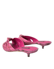 Dolce & Gabbana Pink Exotic Leather Kitten Heels Slides Shoes - Sandals