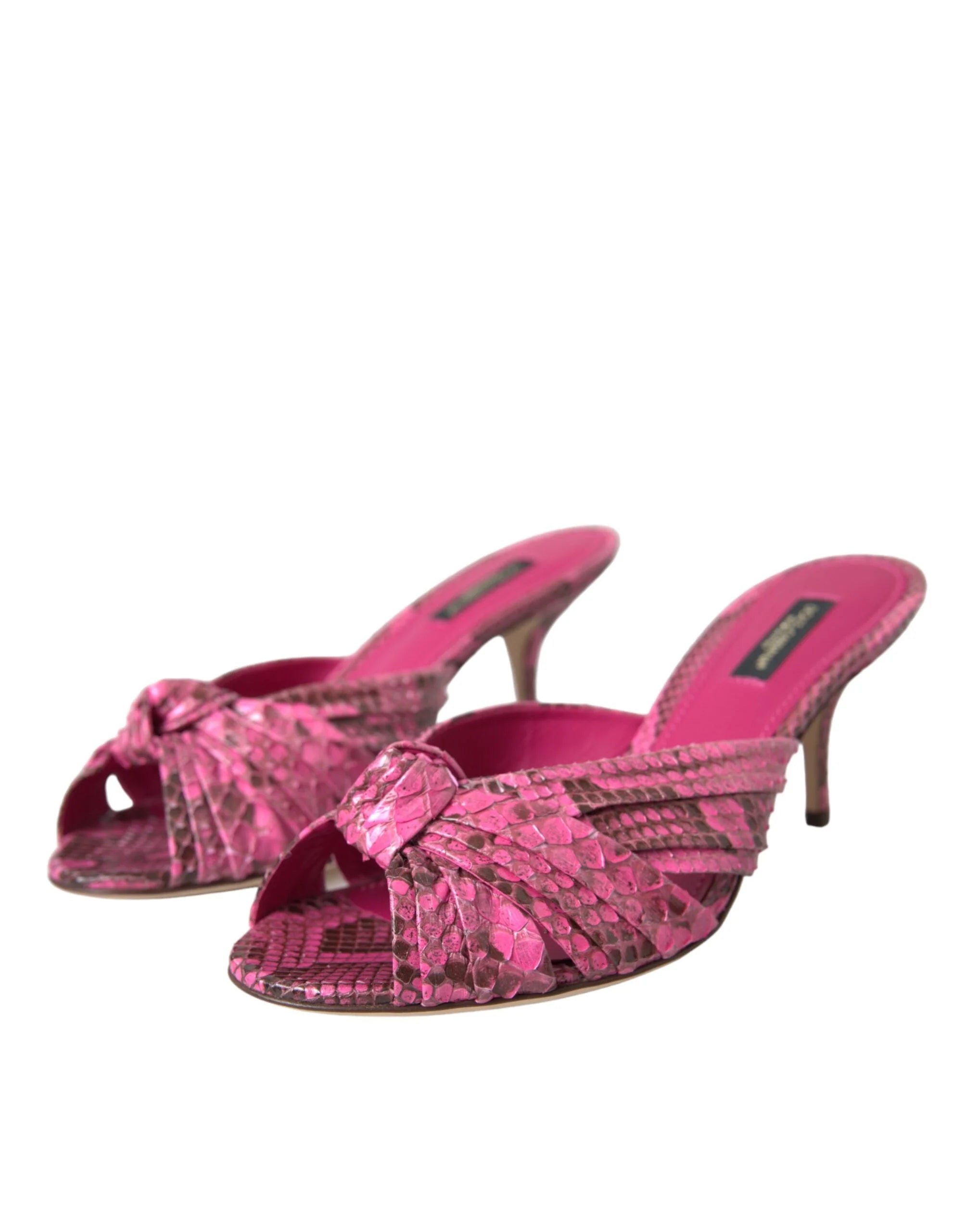 Dolce & Gabbana Pink Exotic Leather Kitten Heels Slides Shoes - Sandals