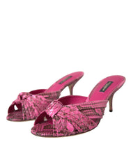 Dolce & Gabbana Pink Exotic Leather Kitten Heels Slides Shoes - Sandals
