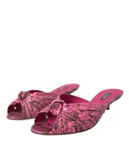Dolce & Gabbana Pink Exotic Leather Kitten Heels Slides Shoes - Sandals