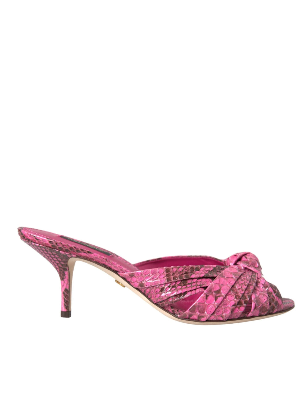 Dolce & Gabbana Pink Exotic Leather Kitten Heels Slides Shoes - Sandals