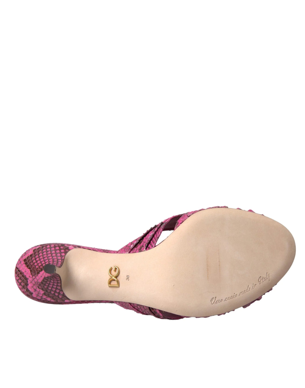 Dolce & Gabbana Pink Exotic Leather Kitten Heels Slides Shoes - Sandals