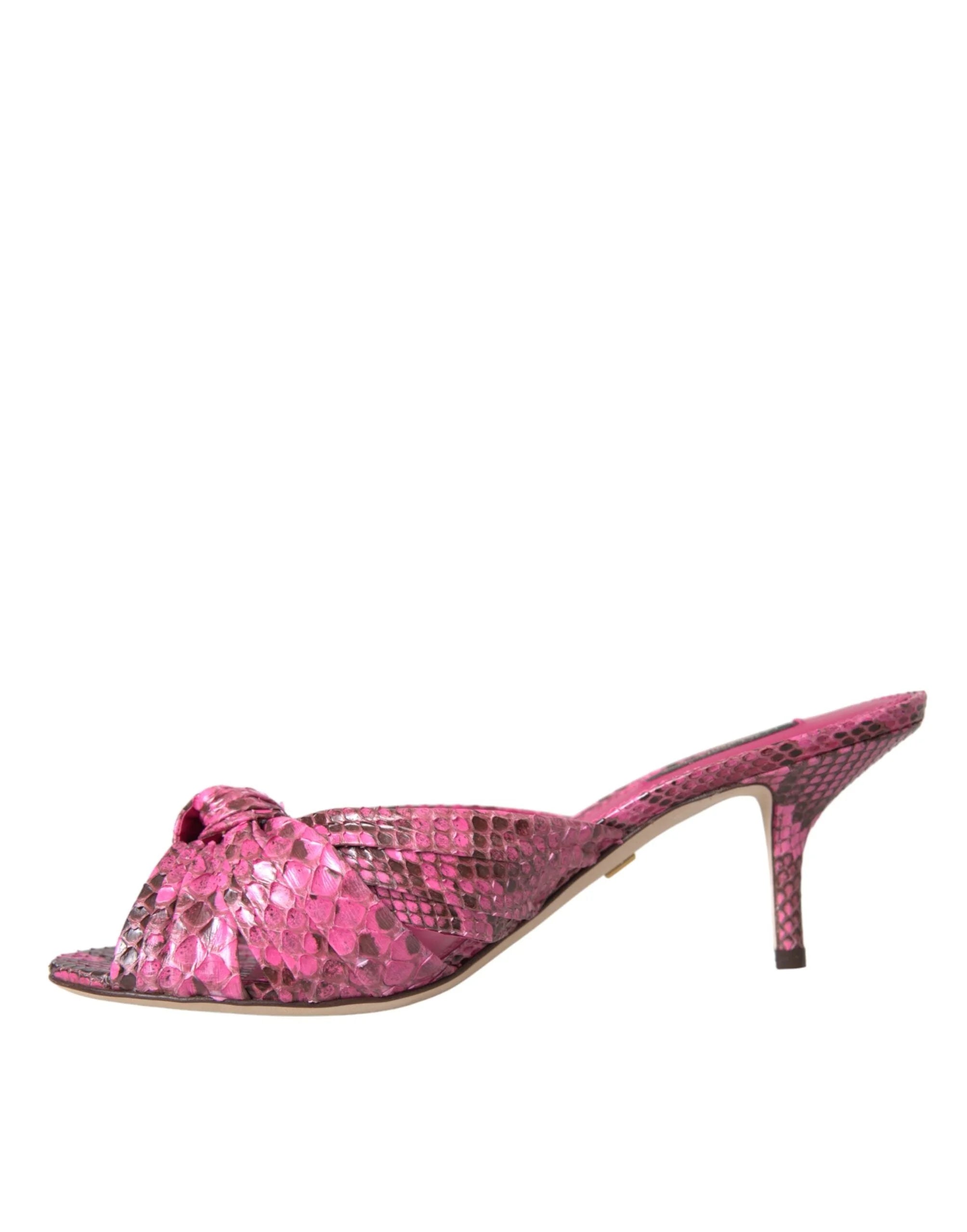Dolce & Gabbana Pink Exotic Leather Kitten Heels Slides Shoes - Sandals