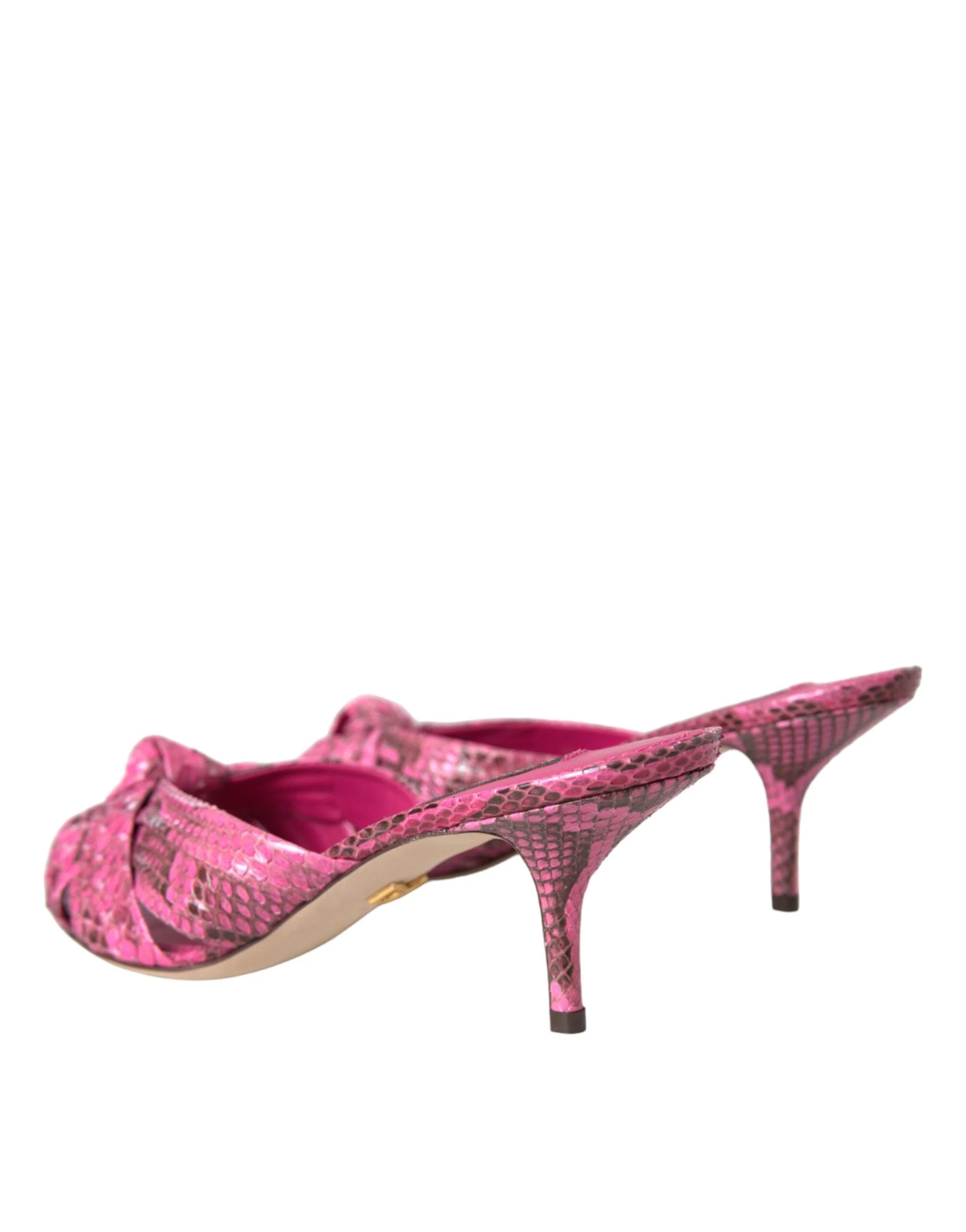 Dolce & Gabbana Pink Exotic Leather Kitten Heels Slides Shoes - Sandals