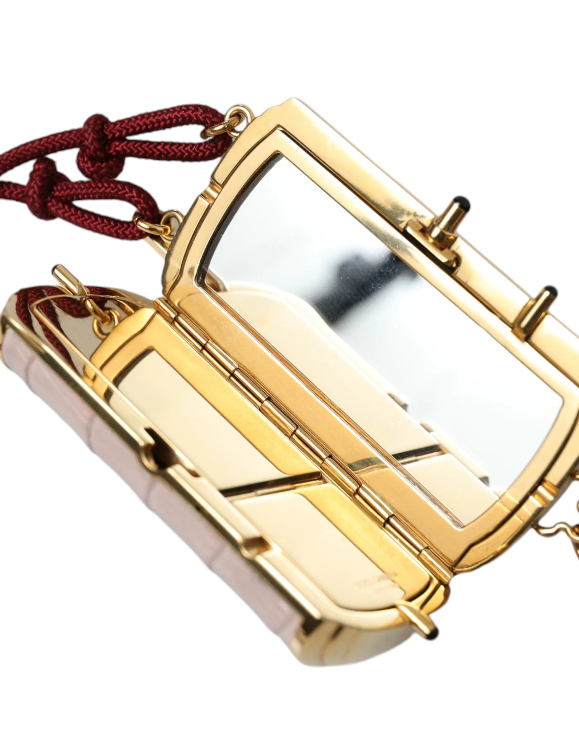 Dolce & Gabbana Pink Exotic Leather Mini Mirror Tassel Makeup Bag - Makeup Bags