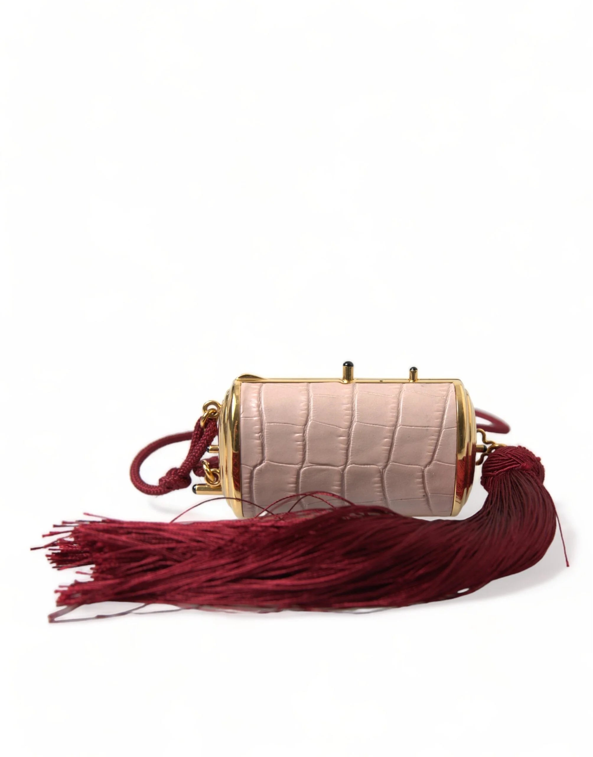 Dolce & Gabbana Pink Exotic Leather Mini Mirror Tassel Makeup Bag - Makeup Bags