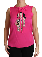 Dolce & Gabbana Pink Family Silk Tank Mama Blouse Top Shirt - Tank Tops