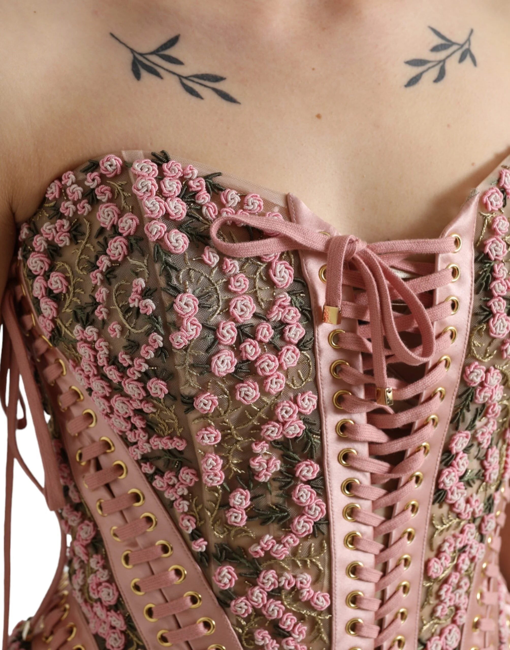 Dolce & Gabbana Pink Floral Applique Bustier Corset Top - IT38 | XS - Tank Tops