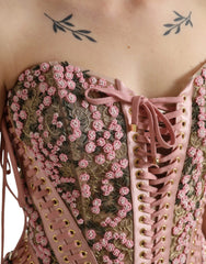 Dolce & Gabbana Pink Floral Applique Bustier Corset Top - IT38 | XS - Tank Tops