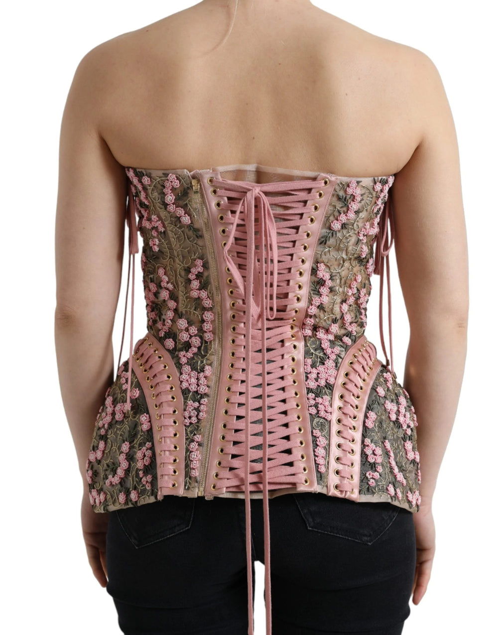 Dolce & Gabbana Pink Floral Applique Bustier Corset Top - IT38 | XS - Tank Tops