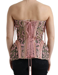 Dolce & Gabbana Pink Floral Applique Bustier Corset Top - IT38 | XS - Tank Tops