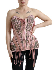 Dolce & Gabbana Pink Floral Applique Bustier Corset Top - IT38 | XS - Tank Tops