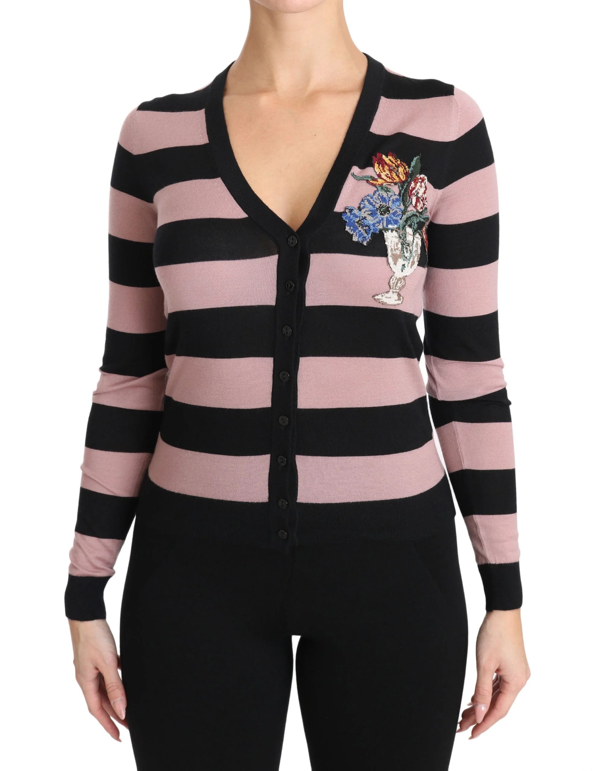Dolce & Gabbana Pink Floral Cashmere Cardigan Sweater - IT36 | XS - Cardigans