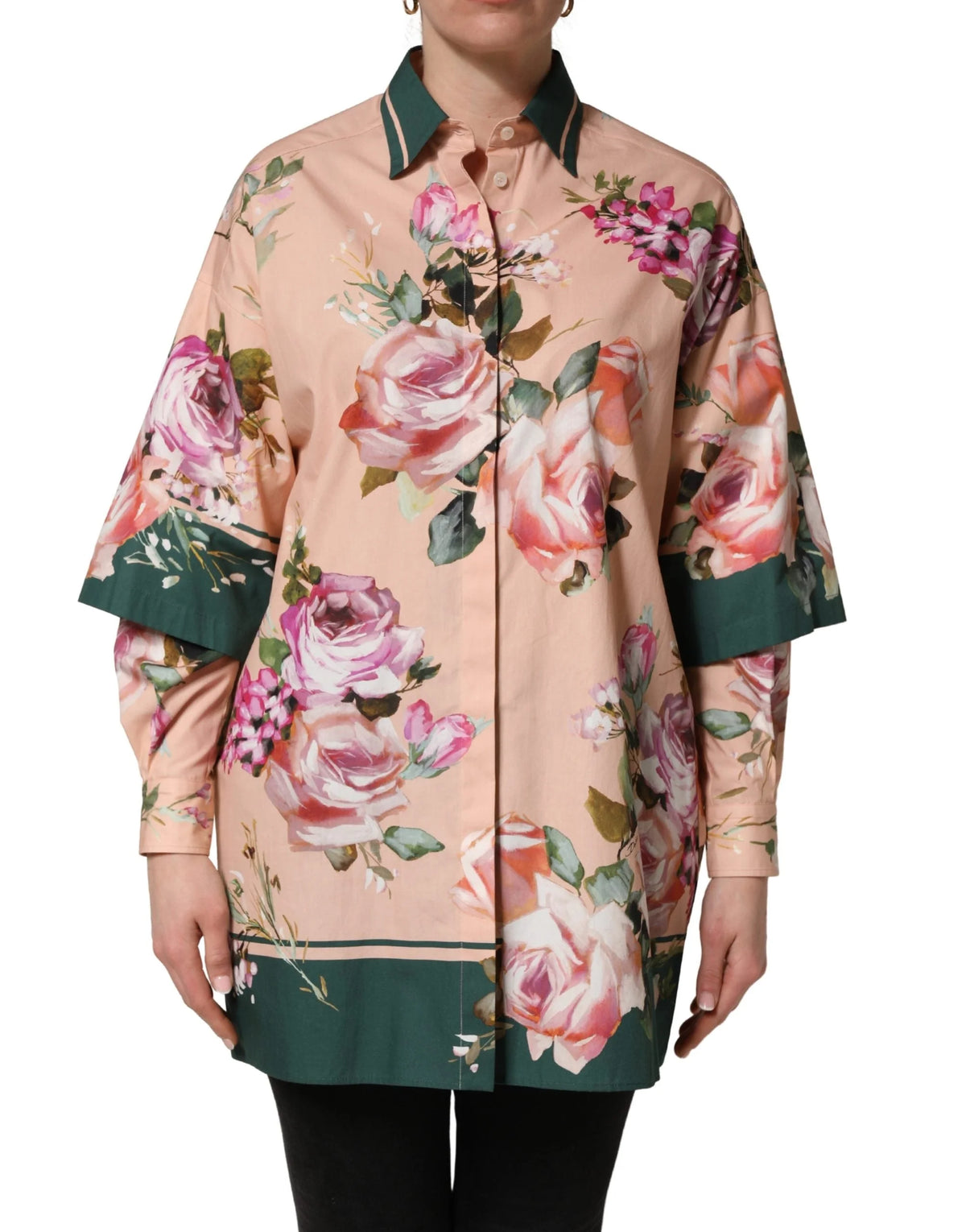 Dolce & Gabbana Pink Floral Cotton Button Front Shirt Top - IT38 | XS
