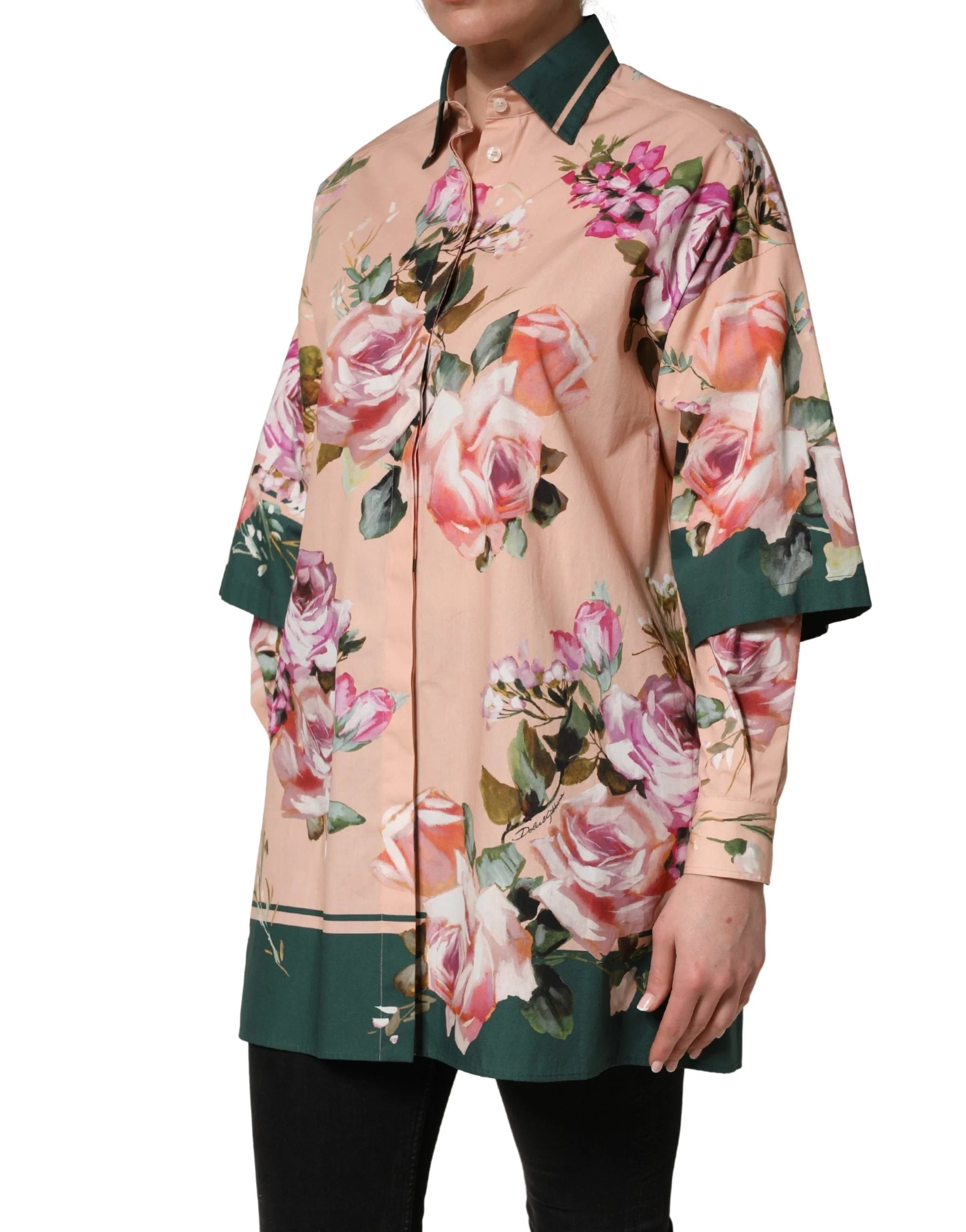 Dolce & Gabbana Pink Floral Cotton Button Front Shirt Top - IT38 | XS