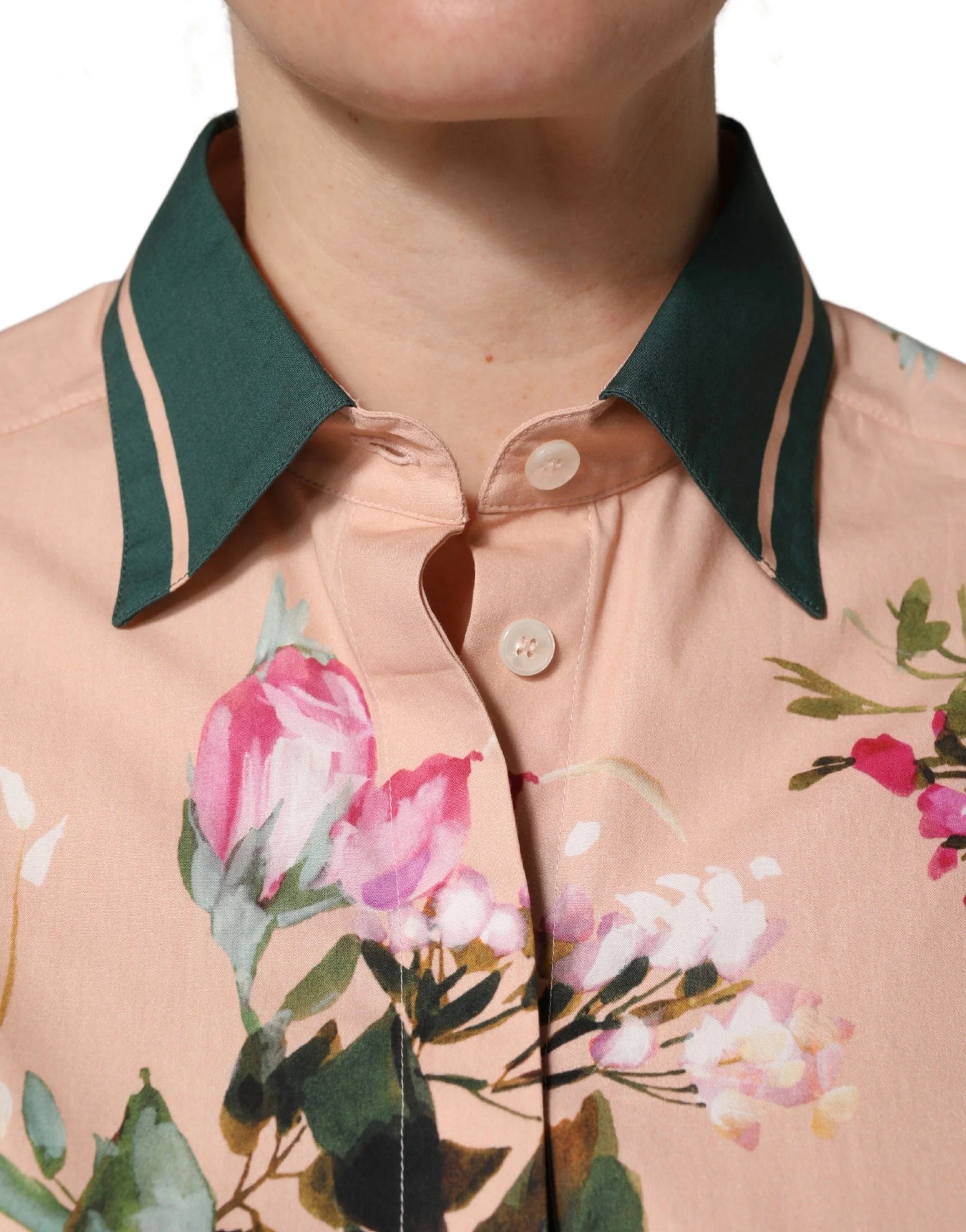 Dolce & Gabbana Pink Floral Cotton Button Front Shirt Top - IT38 | XS