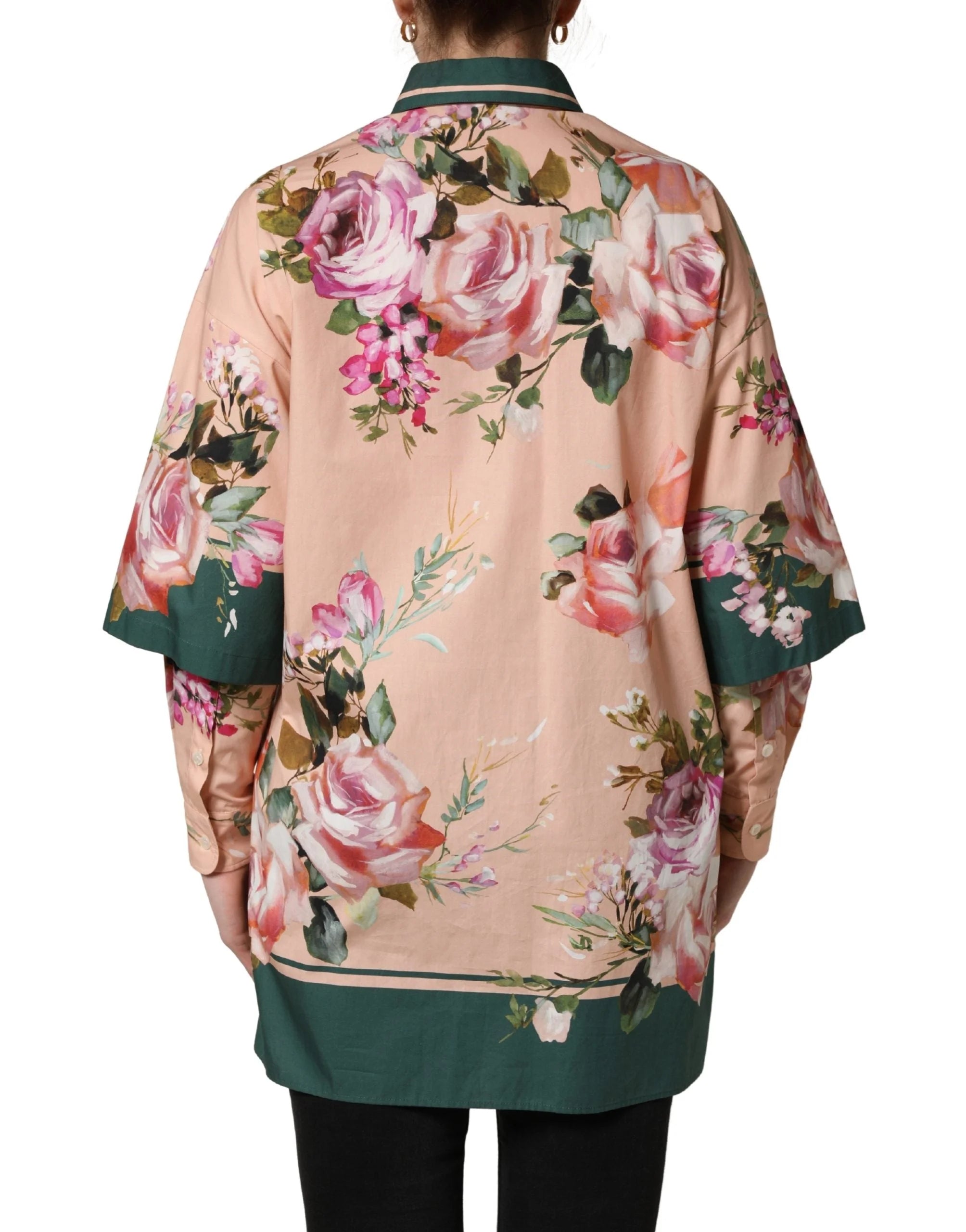 Dolce & Gabbana Pink Floral Cotton Button Front Shirt Top - IT38 | XS