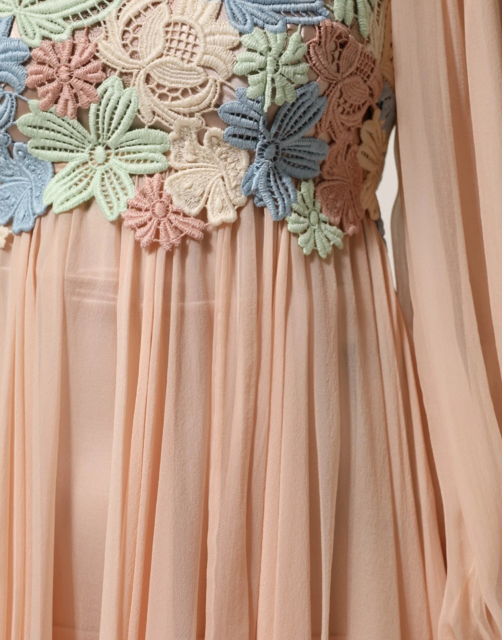 Dolce & Gabbana Pink Floral Embroidery Pleated A-line Dress - IT40|S - Dresses