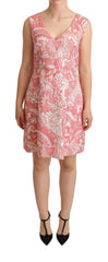 Dolce & Gabbana Pink Floral Jacquard Pleated Sheath Dress - IT40|S / Material: 70% Polyester 9% Silk 9% PC 7% ME 5%