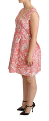 Dolce & Gabbana Pink Floral Jacquard Pleated Sheath Dress - IT40|S / Material: 70% Polyester 9% Silk 9% PC 7% ME 5%