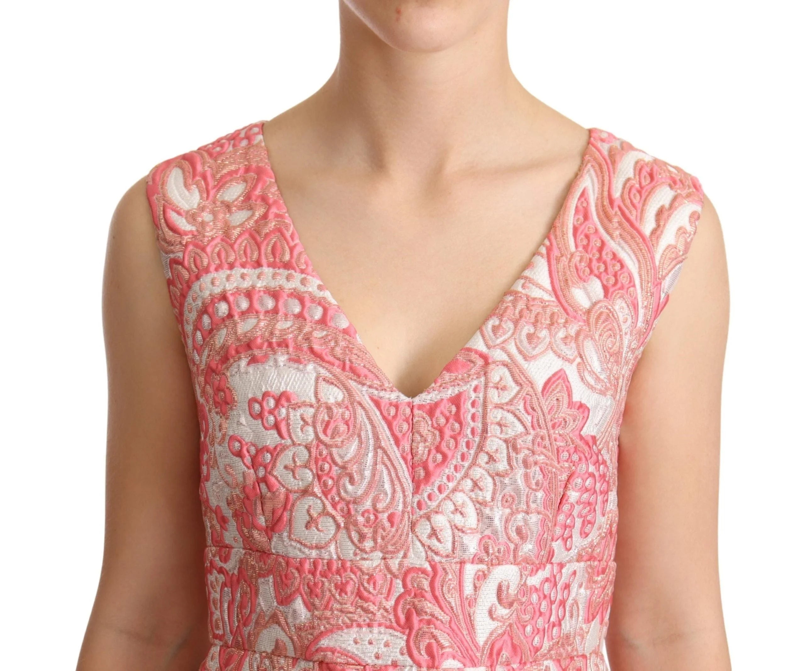 Dolce & Gabbana Pink Floral Jacquard Pleated Sheath Dress - IT40|S / Material: 70% Polyester 9% Silk 9% PC 7% ME 5%