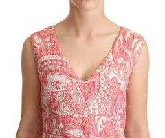 Dolce & Gabbana Pink Floral Jacquard Pleated Sheath Dress - IT40|S / Material: 70% Polyester 9% Silk 9% PC 7% ME 5%