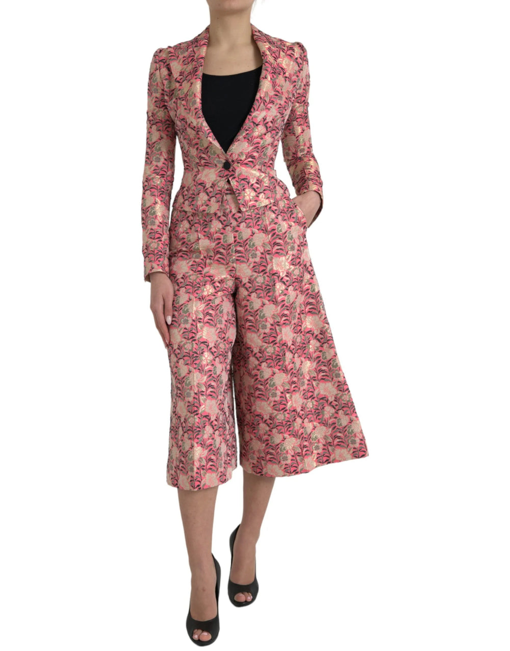 Dolce & Gabbana Pink Floral Jacquard Slim Fit 2 Piece Suit - IT40|S - Pant Suits