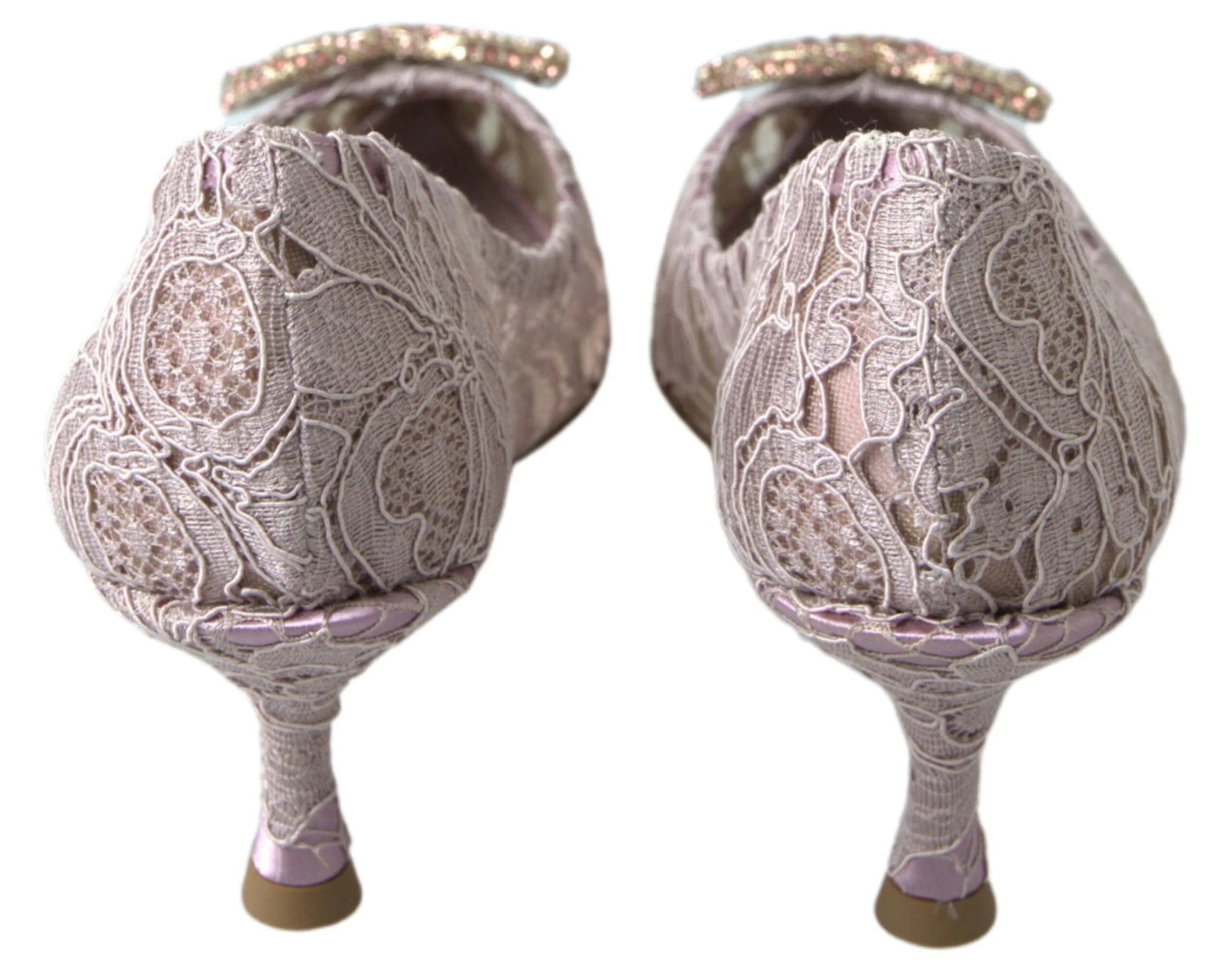 Dolce & Gabbana Pink Floral Lace DG Crystal Pumps Shoes - Heels