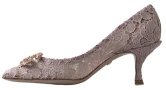 Dolce & Gabbana Pink Floral Lace DG Crystal Pumps Shoes - Heels