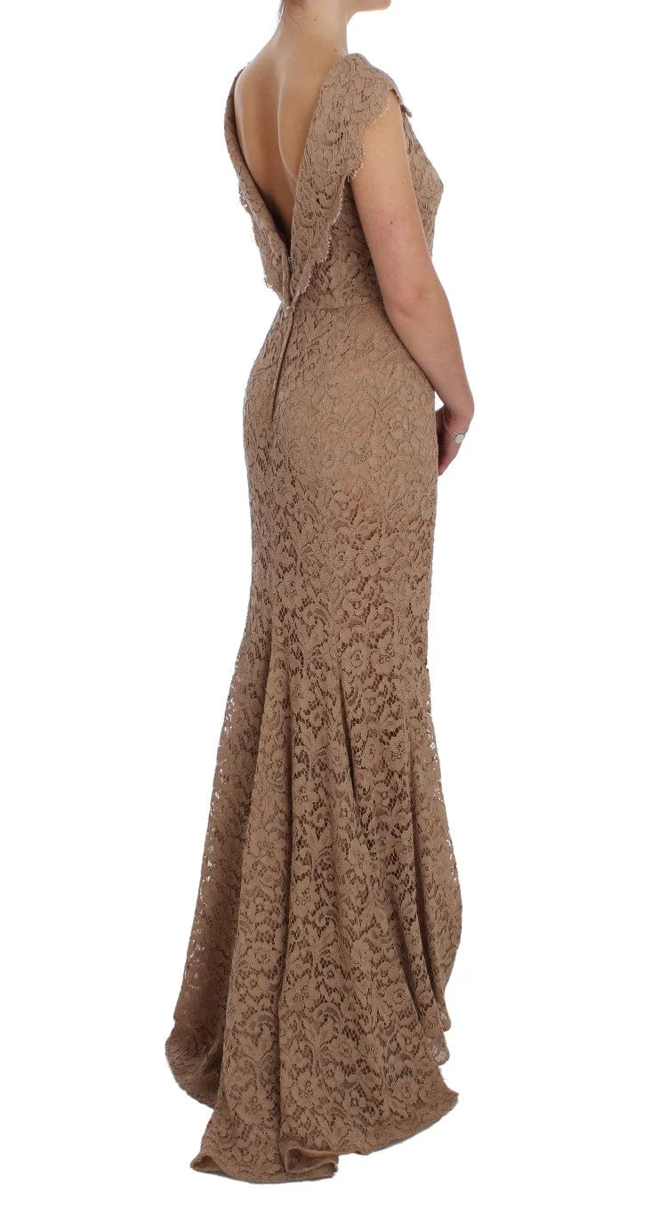 Dolce & Gabbana Pink Floral Lace Full Length Sheath Dress - IT44|L - Dresses