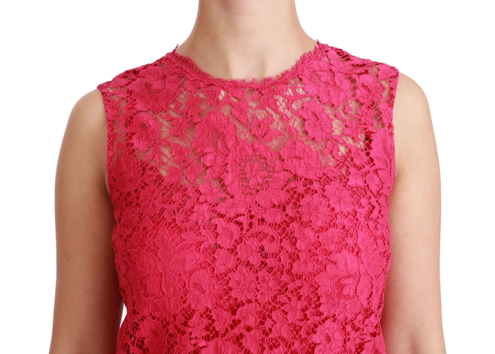 Dolce & Gabbana Pink Floral Lace Shift Gown Mini Dress - Dresses