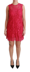 Dolce & Gabbana Pink Floral Lace Shift Gown Mini Dress - Dresses