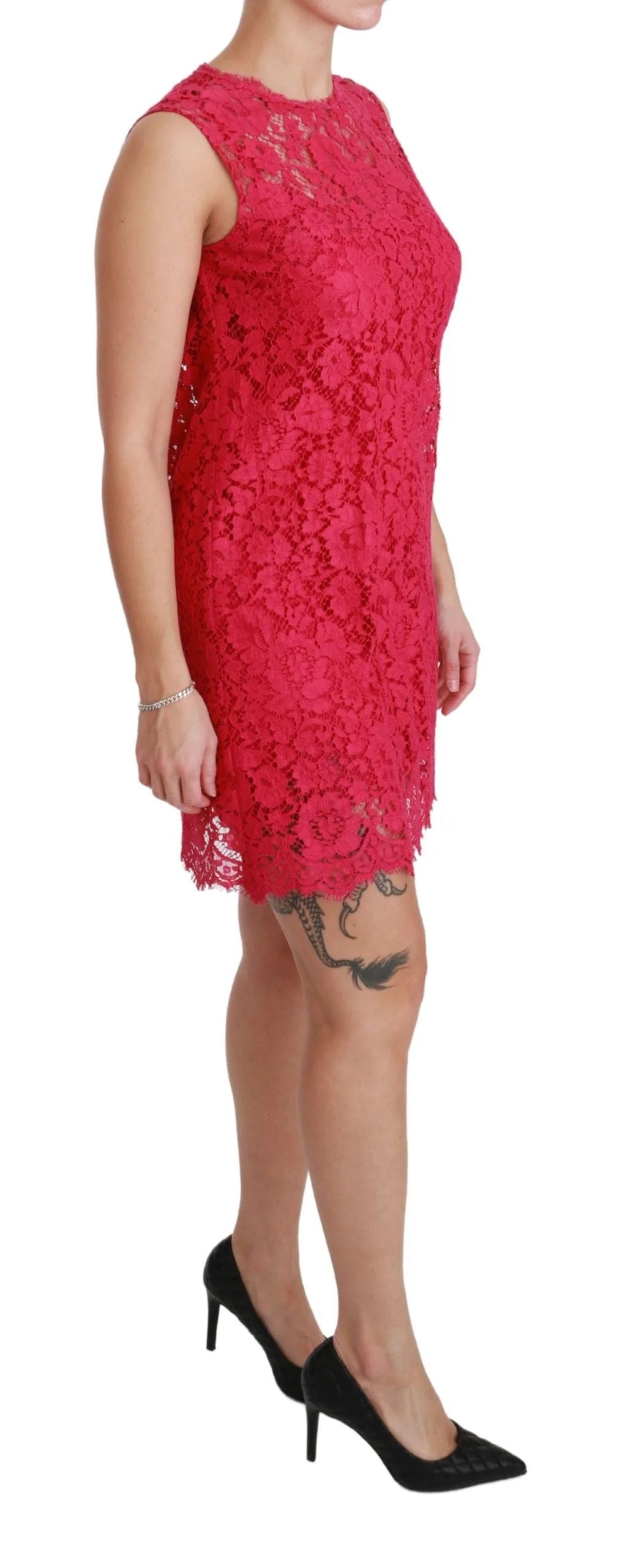 Dolce & Gabbana Pink Floral Lace Shift Gown Mini Dress - Dresses
