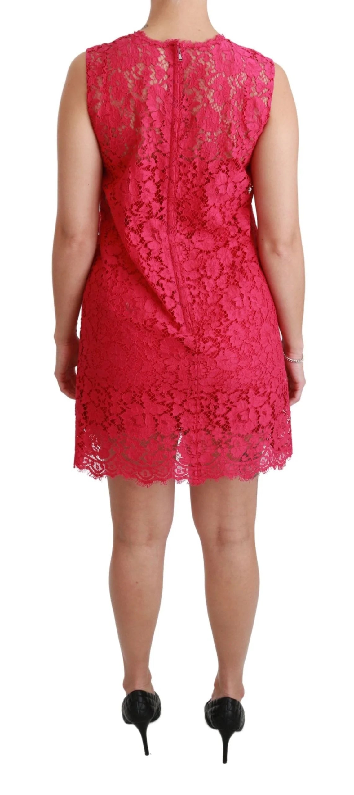 Dolce & Gabbana Pink Floral Lace Shift Gown Mini Dress - Dresses