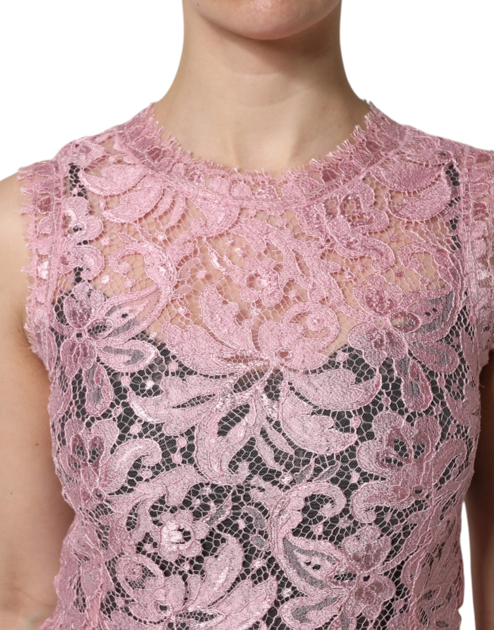 Dolce & Gabbana Pink Floral Lace Sleeveless Sheath Dress - Dresses