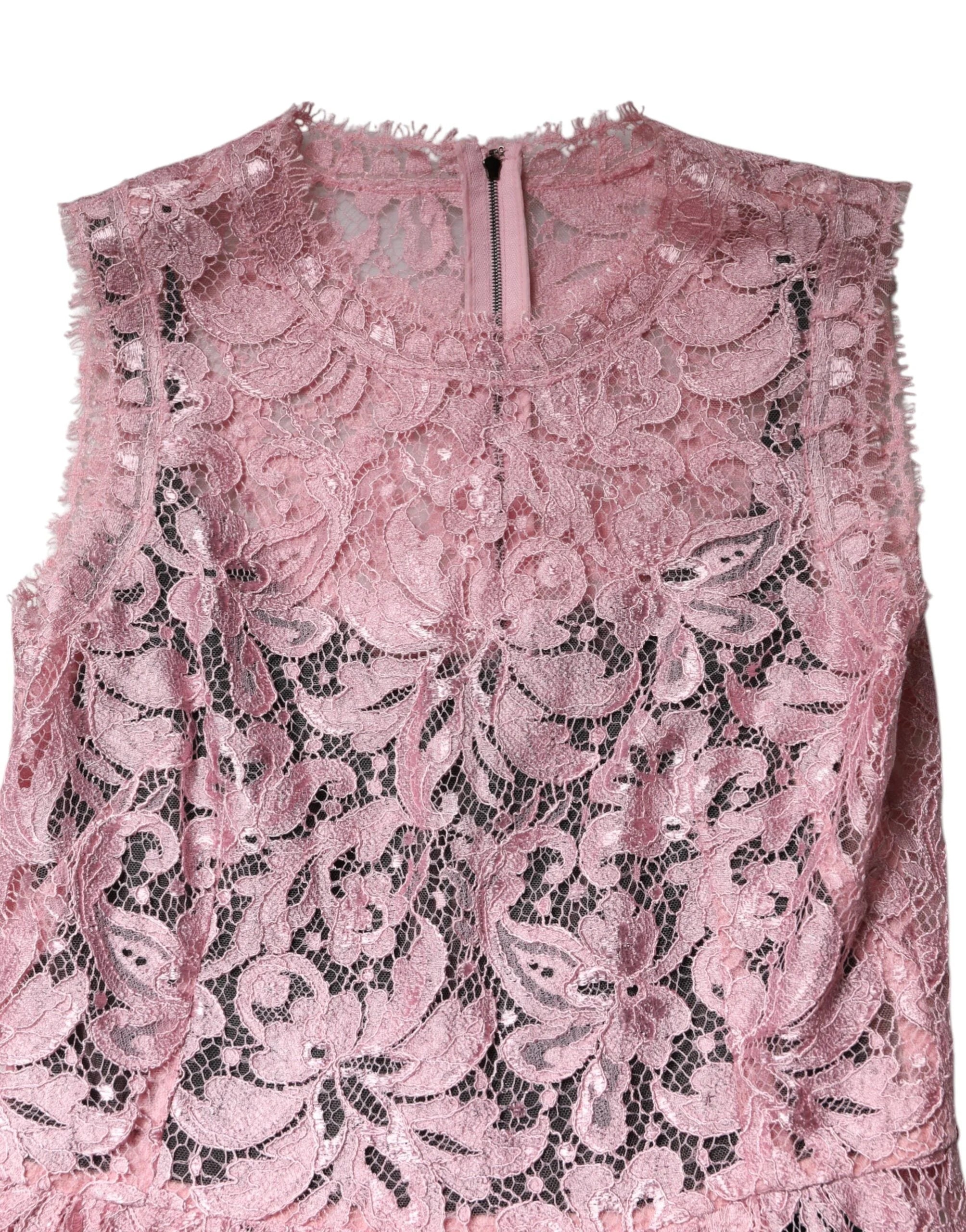 Dolce & Gabbana Pink Floral Lace Sleeveless Sheath Dress - Dresses