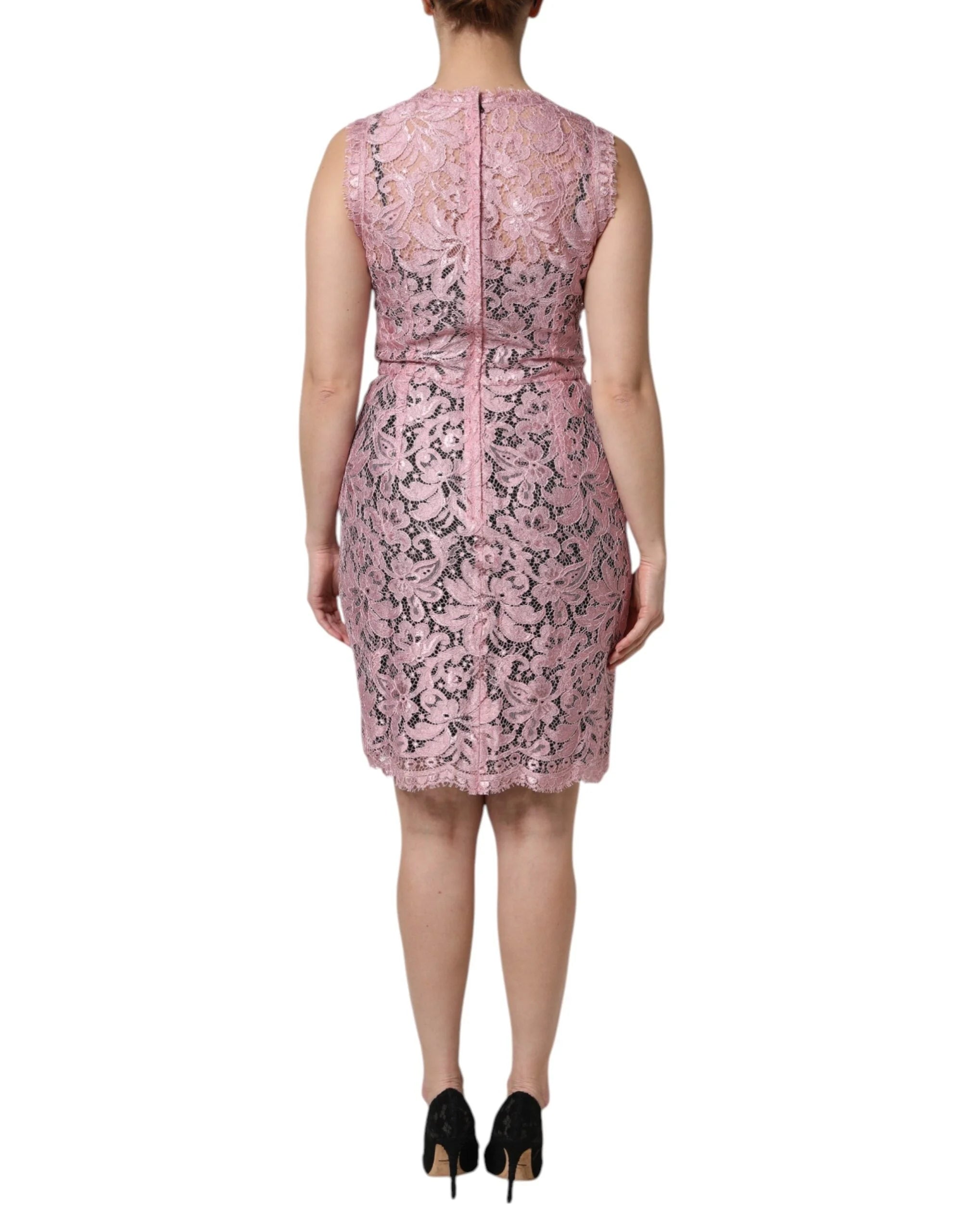 Dolce & Gabbana Pink Floral Lace Sleeveless Sheath Dress - Dresses