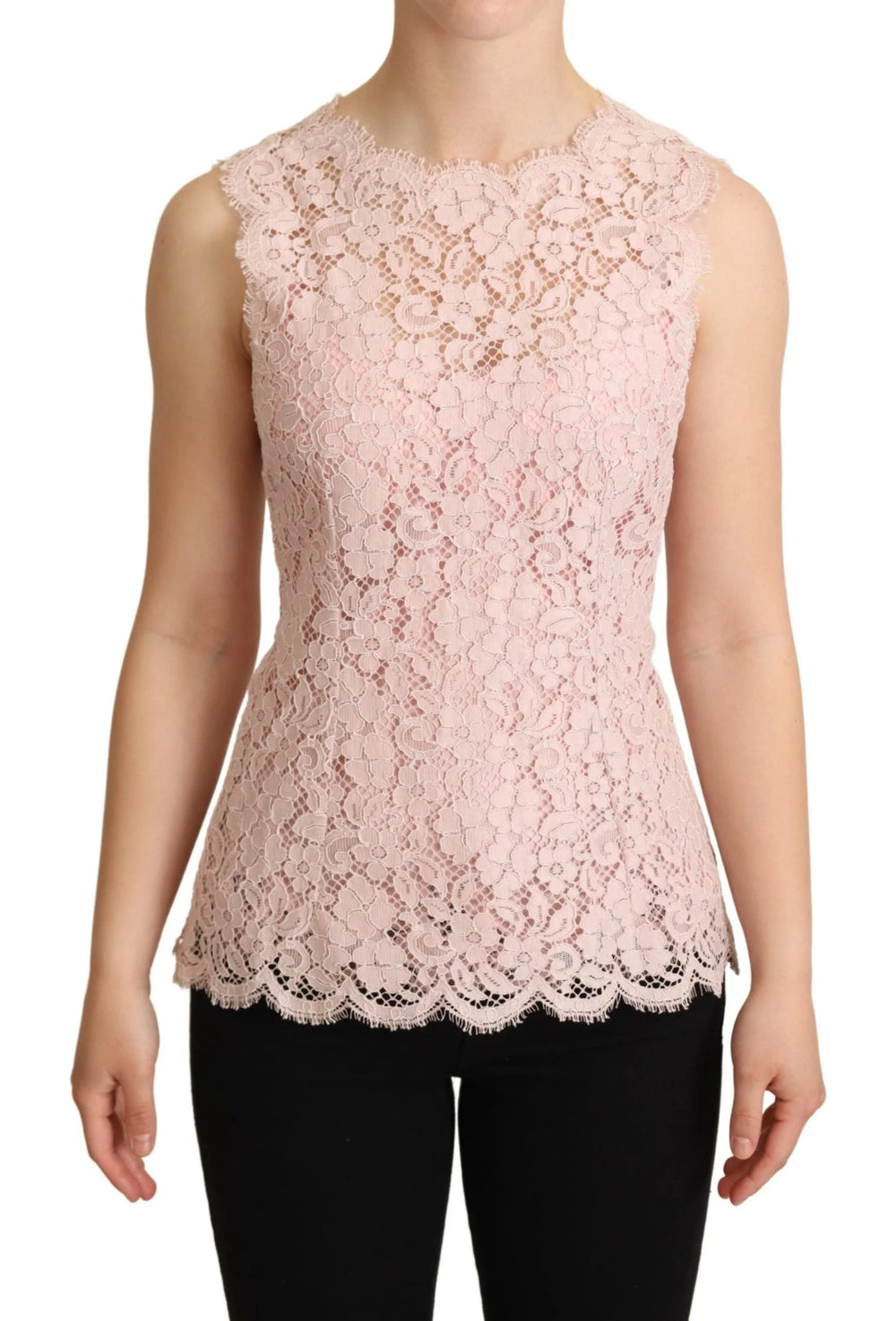 Dolce & Gabbana Pink Floral Lace Sleeveless Tank Blouse Top - IT38|XS - Blouses