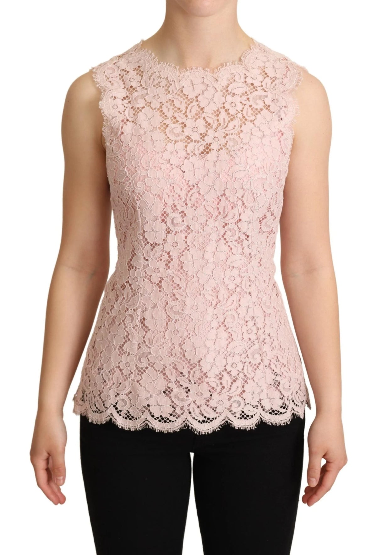 Dolce & Gabbana Pink Floral Lace Sleeveless Tank Blouse Top - IT38|XS - Blouses