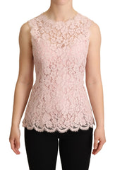 Dolce & Gabbana Pink Floral Lace Sleeveless Tank Blouse Top - IT38|XS - Blouses