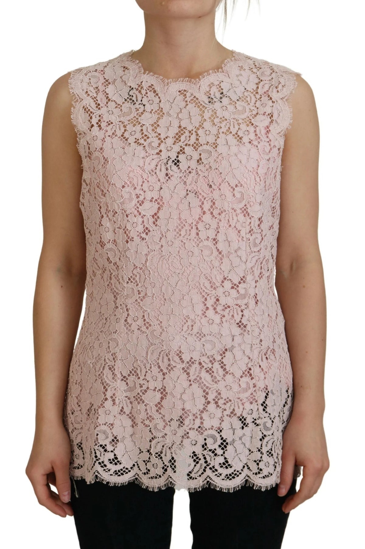 Dolce & Gabbana Pink Floral Lace Sleeveless Tank Blouse Top - IT40|S - Blouses