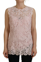 Dolce & Gabbana Pink Floral Lace Sleeveless Tank Blouse Top - IT40|S - Blouses