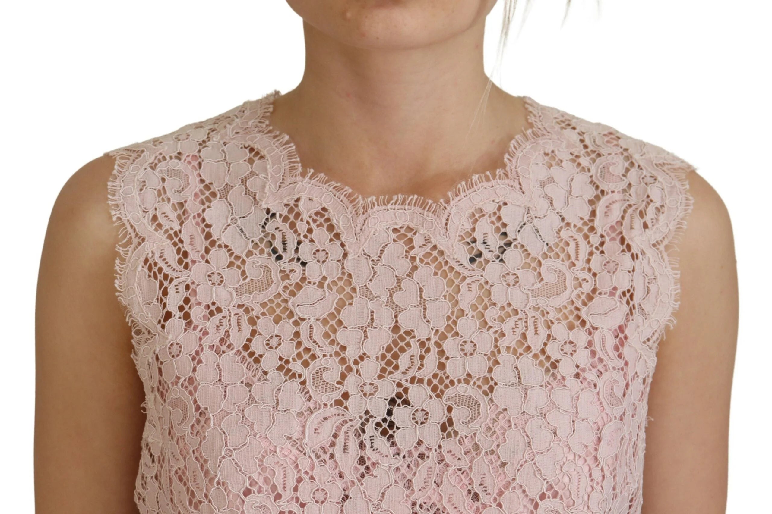 Dolce & Gabbana Pink Floral Lace Sleeveless Tank Blouse Top - IT40|S - Blouses