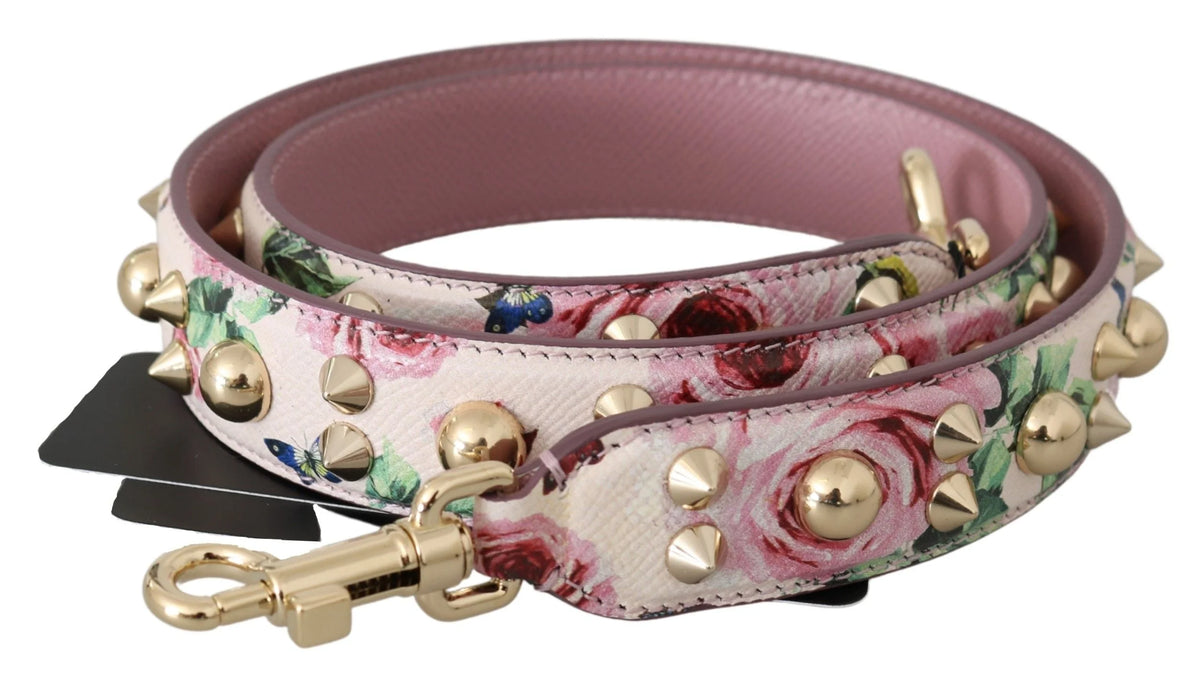 Dolce & Gabbana Pink Floral Leather Stud Accessory Shoulder Strap - Handbag & Wallet Accessories