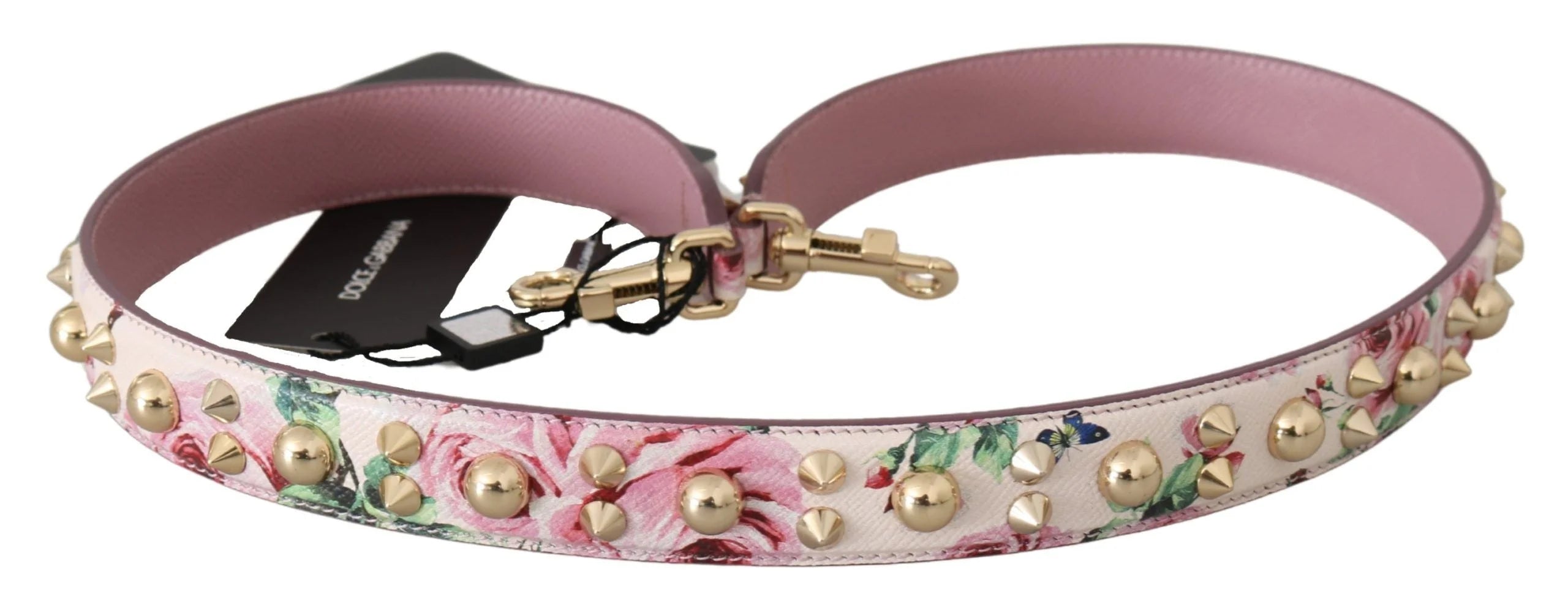 Dolce & Gabbana Pink Floral Leather Stud Accessory Shoulder Strap - Handbag & Wallet Accessories