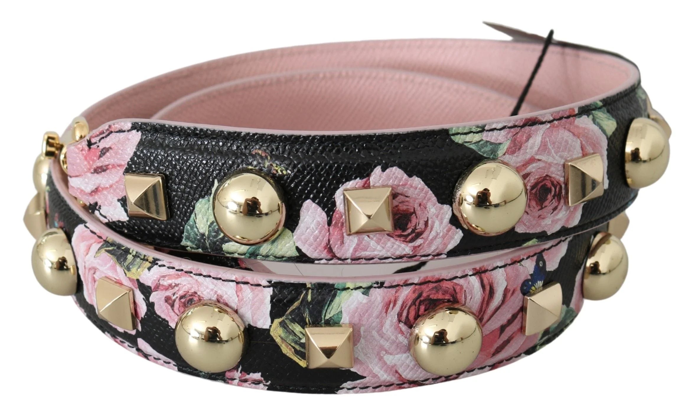 Dolce & Gabbana Pink Floral Leather Stud Accessory Shoulder Strap - Handbag & Wallet Accessories