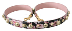 Dolce & Gabbana Pink Floral Leather Stud Accessory Shoulder Strap - Handbag & Wallet Accessories