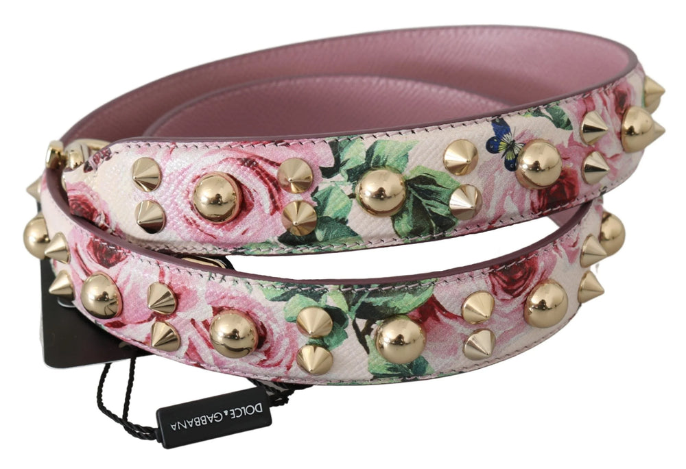 Dolce & Gabbana Pink Floral Leather Stud Accessory Shoulder Strap - Handbag & Wallet Accessories