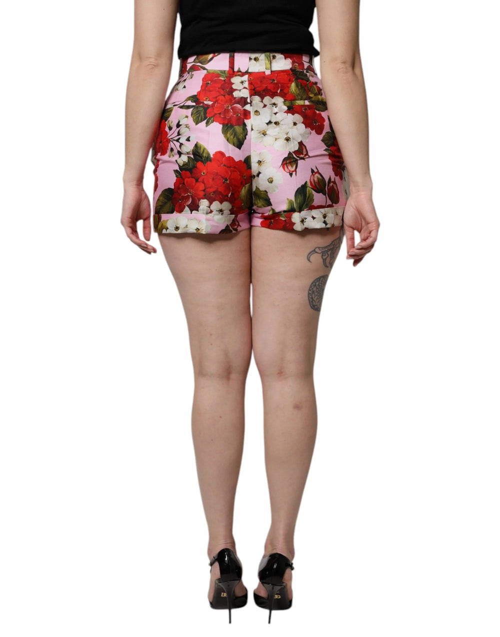 Dolce & Gabbana Pink Floral Print High Waist Hotpants Short - Short Trousers
